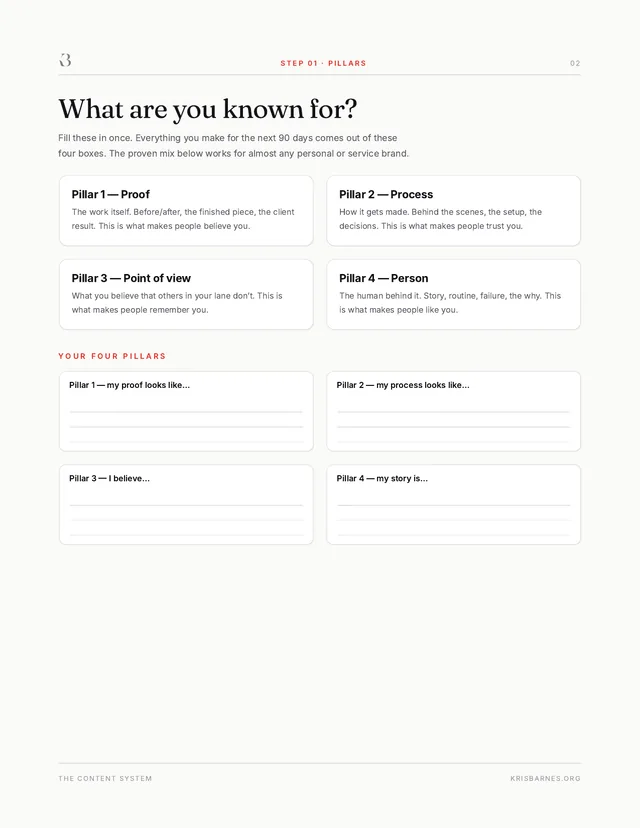 Inside The Content System Template — Step 01 — your four pillars